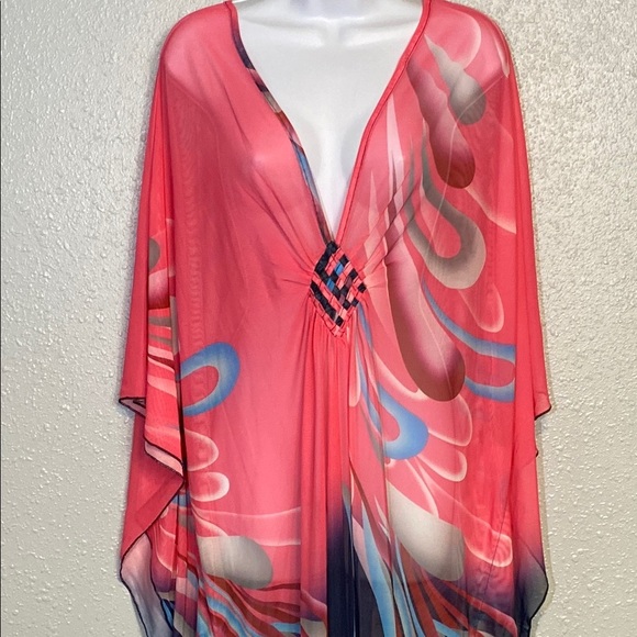 Elegant Pink and Blue Women's Swim Cover-Up - Picture 2 of 7